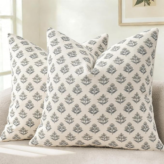 YCOLL Farmhouse Floral Pillow Covers 20x20 Set of 2, Rustic Country Decorative Cushion Covers Vintage Throw Pillow Covers for Sofa Couch Bed Living Room Home Decor, Warm Gray
