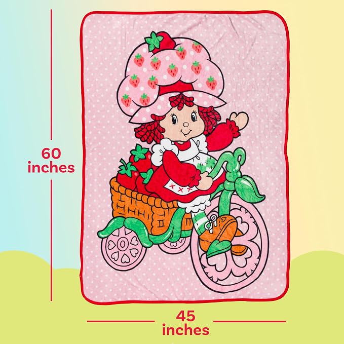 Silver Buffalo Strawberry Shortcake on Bike, Fleece Throw Blanket, 45x60in | Polka Dot, Soft and Cozy, 180 GSM