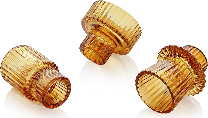 Vixdonos Taper Glass Candlestick Holders Tealight Candle Holders for Table Centerpieces, Wedding Decor and Dinner Party (6 Pcs, Amber)