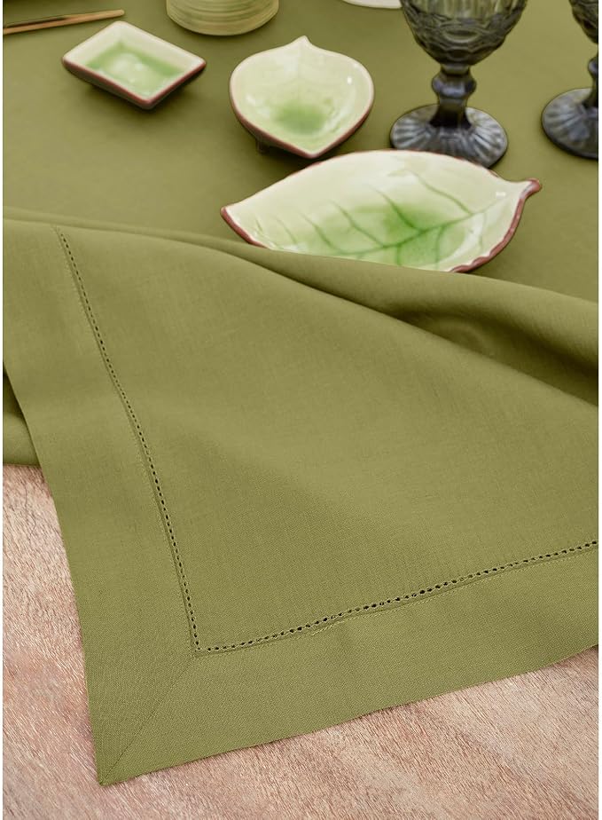 Solino Home 100% Pure Linen Dining Table Runner Avocado Woven, 14 x 72 in | Classic Hemstitch, styles dining tables for meals and celebrations, hemstitched border, mitered corners, OEKO-TEX Certified