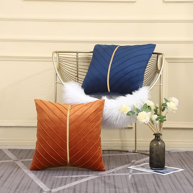 Velvet Throw Pillow Covers 22x22 Pack of 2 Gold Decor Burnt Orange