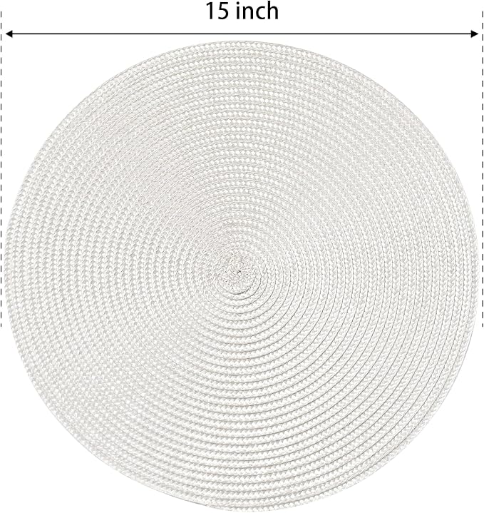 FunWheat Round Braided Placemats Set of 8 Place Mats for Dining Table Woven Washable Non-Slip Table Mats 15 Inch(Cream White,8pcs)