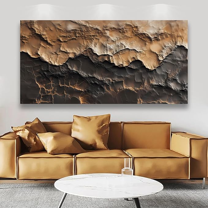 Earthy Texture Picture Print Canvas Wall Art Living Room Dining Room Office Study Bedroom Wall Decor Earthy Texture Landscape Abstract Wall Art Prints Modern Golden Brown Landscape Artwork - 20x40 in