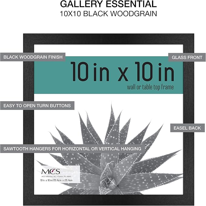 MCS Gallery Essential Picture Frames, Photo Gallery Wall Frame Set, Black Woodgrain, 10 x 10 Inch, 12-Pack