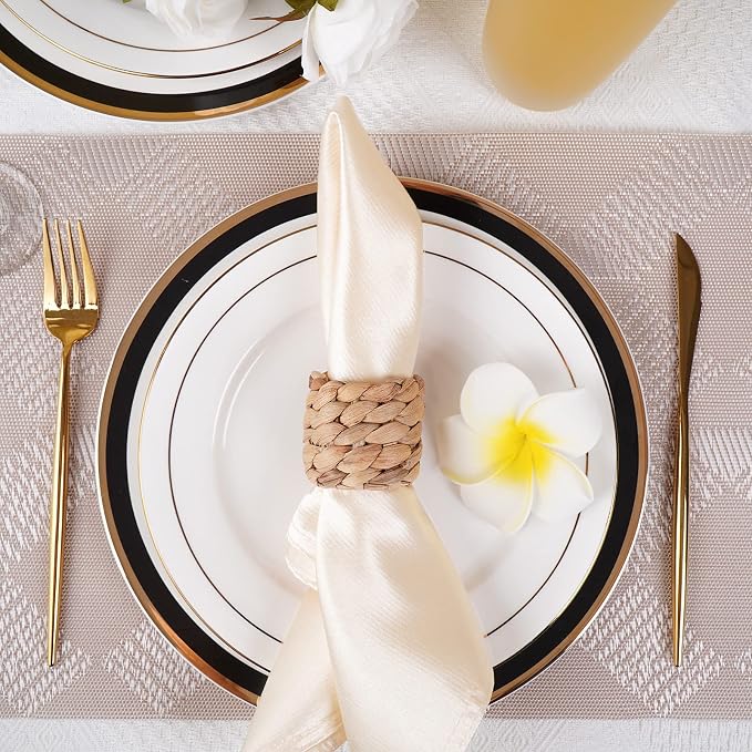 Napkin Rings Set of 12, Farmhouse Table Decor Handmade by Natural Water Hyacinth, Fall Rustic for Thanksgiving, Christmas, Wedding Table Dinnerware Decoration Set