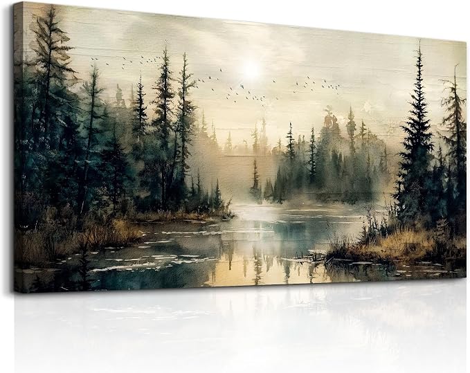 FUHAIHUA Canvas Wall Art For Living Room Large Wall Decor For Office Modern Bedroom Decorations Forest River Landscape Pictures Farmhouse Paintings Artwork Wall Mural Aesthetic Home Decor 30x60 In