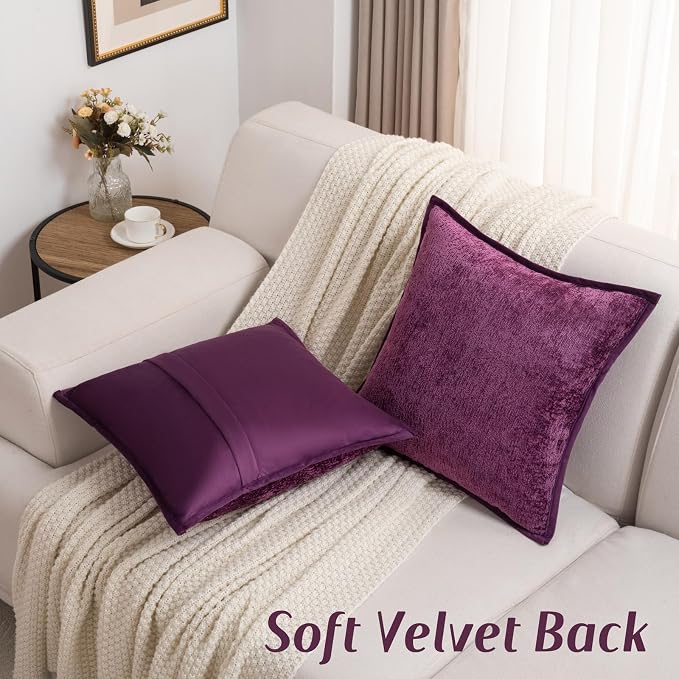 FUTEI Pack of 2 Chenille Soft Throw Pillow Covers 20x20 Inch, Purple