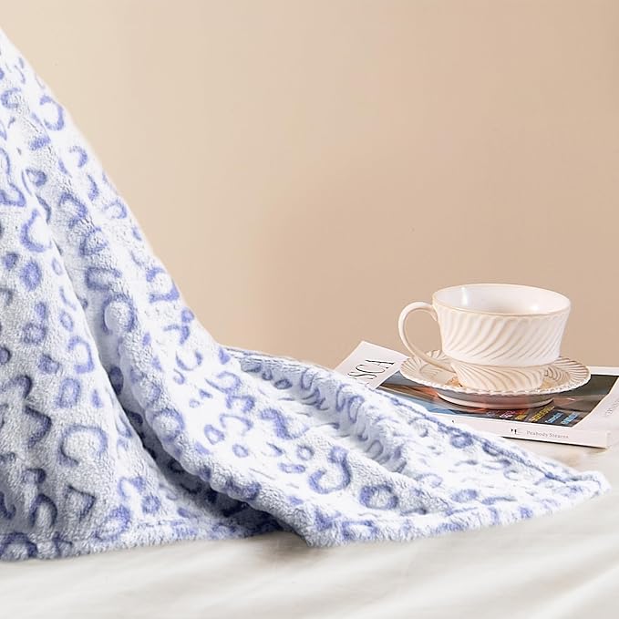 PLEASANT BOULEVARD | Leopard Throw Blanket Fleece, Premium Lightweight Cozy Warm Plush Microfiber Bedspread for Couch Sofa and Bed (Blue, Queen (90 x 90 inches))