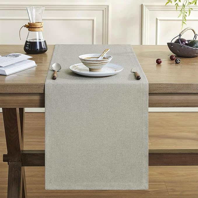 ZeeMart Basic Linen Style Table Runner, 14x48 Inch Vintage Grey | Mitered Corner Design, Medium Weight Fabric, Rustic Farmhouse Style, Machine Washable Easy Care Everyday Table Scarf