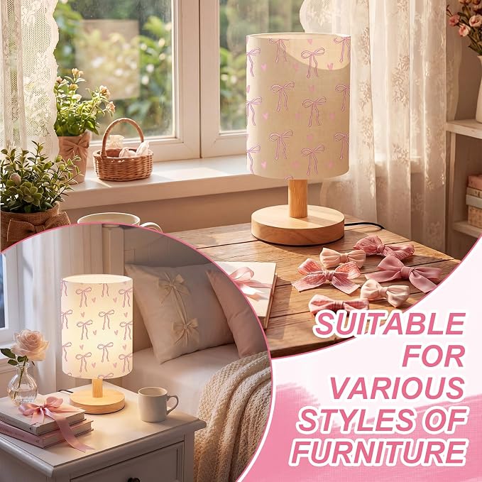 VIHOSE Pink Bow Kids Table Lamp for Bedroom Kids Lamps for Girls Room