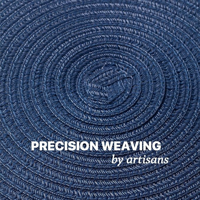 BARoyal Round Placemats Set of 12 Woven Placemats Washable Braided Table Mats for Dining Table Heat Resistant Non-Slip Circle Place Mats(Navy Blue)