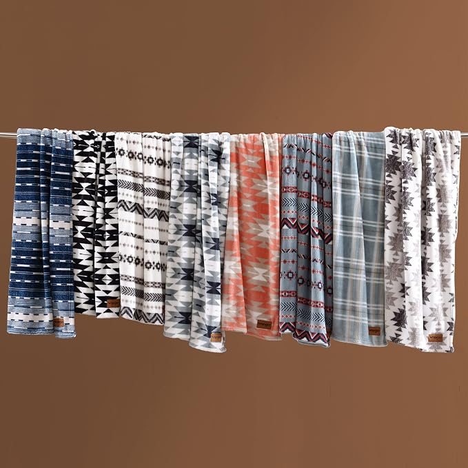 Wrangler - Blanket, Super Soft Plush Bedding, Yellowstone Inspired Throw Blanket for Couch or Bed (Navajo Light Blue, 50" x 70")
