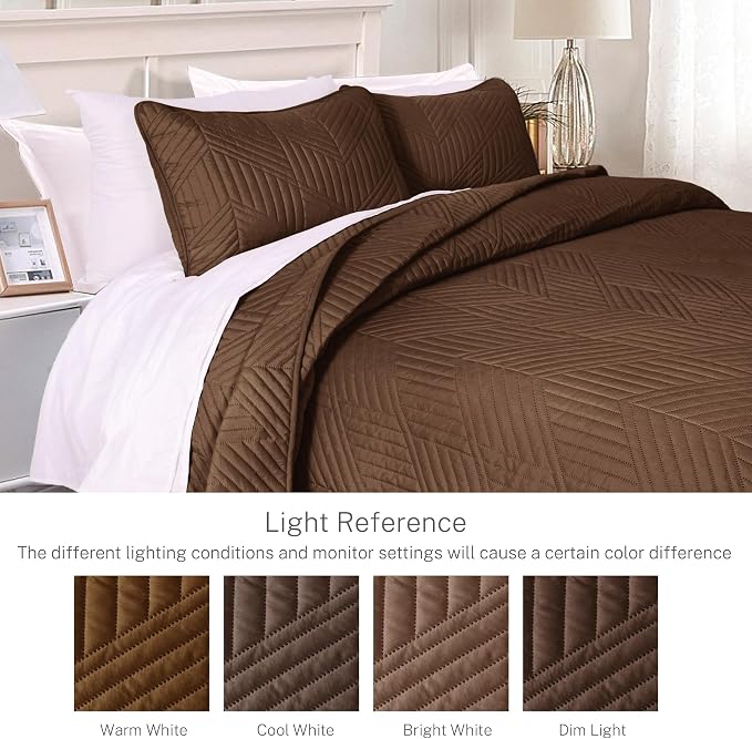Exclusivo Mezcla Ultrasonic Twin Quilt Bedding Set, Brown | Lightweight Bedspreads, Soft Microfiber, Modern Geometric Coverlet, All Season Bed Cover, 1 Quilt and 1 Pillow Sham
