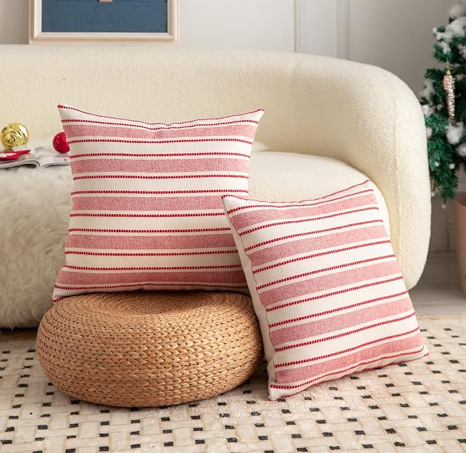 Cethom Christmas Valentines Pillow Covers, Boho Textured Red Pillow Case, Pillow Covers 22 x 22 Inch Set of 2 Valentines Day Decoration, Chair Sofa Bedroom Living Room Home Holiday Decor Cushion Case
