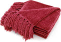 RECYCO Chenille Christmas Throw Blanket for Couch, 50"x60", Christmas Red | Super Soft Knit Throw Blanket with Fringe Tassels, Lightweight Knitted Throw, Cozy, Ideal for Sofa Chair Bed Living Room Gift