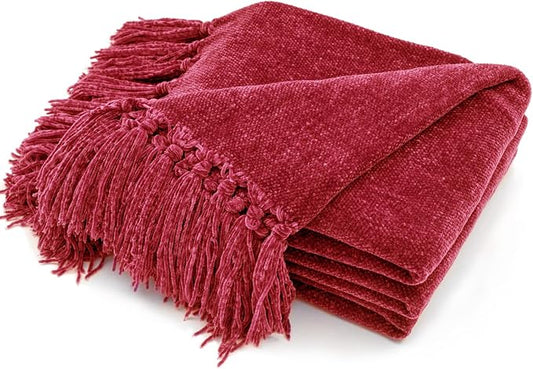 RECYCO Chenille Christmas Throw Blanket for Couch, 50"x60", Christmas Red | Super Soft Knit Throw Blanket with Fringe Tassels, Lightweight Knitted Throw, Cozy, Ideal for Sofa Chair Bed Living Room Gift