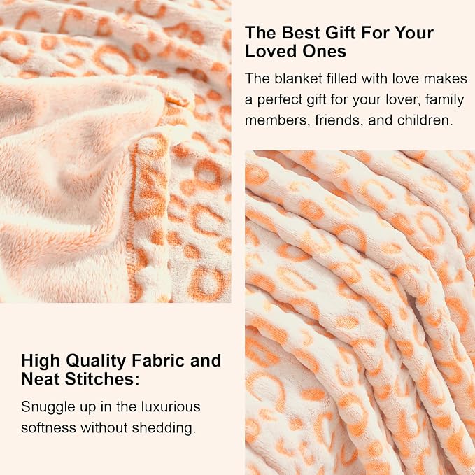 PLEASANT BOULEVARD | Leopard Throw Blanket Fleece, Premium Lightweight Cozy Warm Plush Microfiber Bedspread for Couch Sofa and Bed (Orange, Twin (60 x 80 inches))