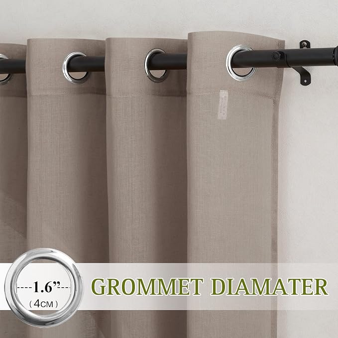 NICETOWN Linen Flax Semi Sheer Curtains 72" Length, Grommet Top Bedroom Window Treatments Privacy with Light Filtering Vertical Drapes for Loft/Bedroom, Burlap, W52 x L72, 2 Panels