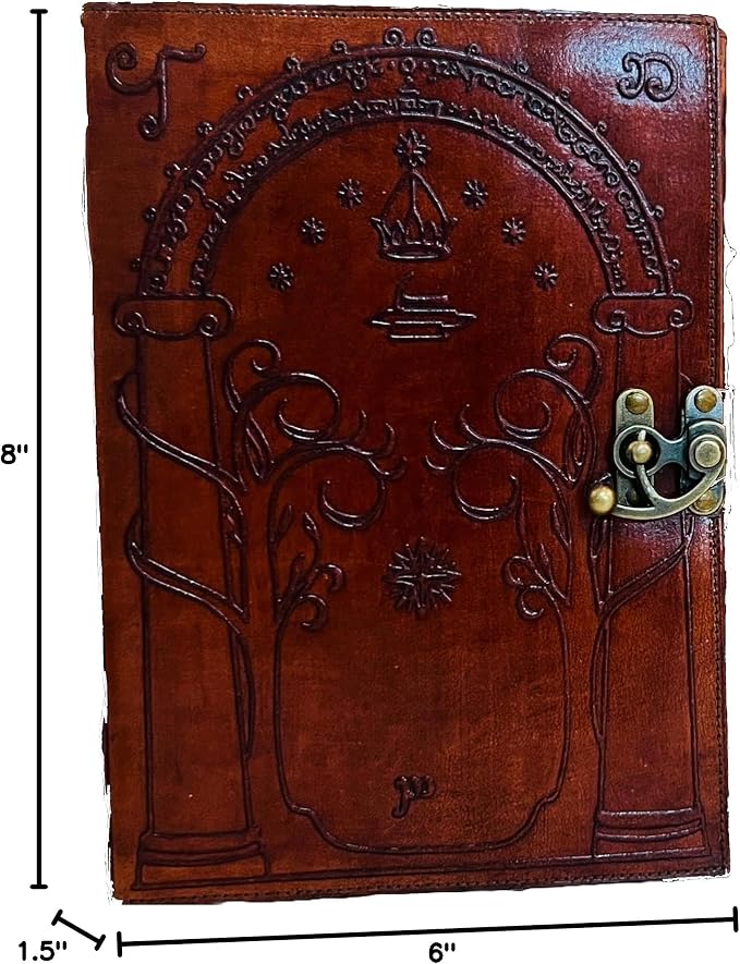 The Lord Of The Rings Book Hobbit lotr gifts Books Leather Journal lord of the rings decor Jrr tolkien books lord of the rings merch Book set Hardcover Merchandise Bookends Illustrated Edition ring gift (BROWN EMBOSSED, 7X5)