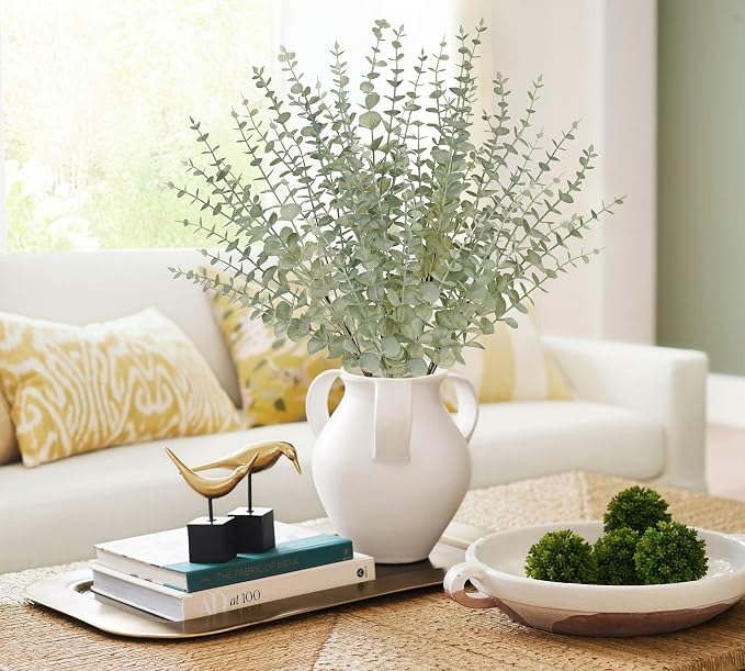 GnFlus 5 Pcs Artificial Eucalyptus Stems Fall Eucalyptus Leaves Autumn Leaf Branches Fall Decorations with Foam Fall Leaves for Home Floral Arrangement Autumn Festival Thanksgiving Decor Green