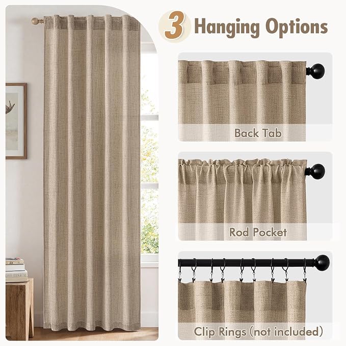 MIULEE Faux Linen Curtains Panels Semi Sheer Curtain with Back Tab Rod Pocket, Light Filtering Window Privacy Burlap Drapes for Living Room Bedroom Copper Brown 42" W x 84" L (Pack of 2)