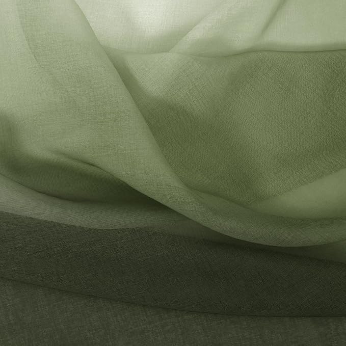 DWCN Ombre Sheer Curtains - Extra Long Faux Linen Semi Voile Grommet Top Gradient Curtains for Bedroom and Living Room, Set of 2 Window Curtain Panels, 52 x 96 Inch Length, Light Olive Green