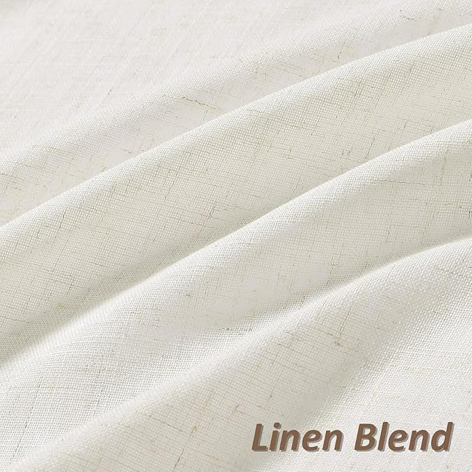 Extra Long Linen Curtains 118 Inches Long for Living Room Natural Cream Semi Sheer Curtain Rod Pocket 2 Panels Set Boho Farmhouse Light Filtering Window Drapes for Bedroom Beige Ivory 52x118