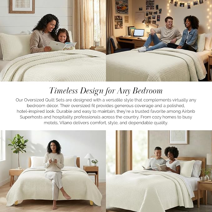 Southshore Fine Living, Inc. Twin XL Quilt Bedding Set, Soft Brushed Microfiber Bedspread Coverlet, Stain and Pet Hair Resistant Bedding, XL/Twin Size Quilt Set with 1 Pillow Sham, Cream