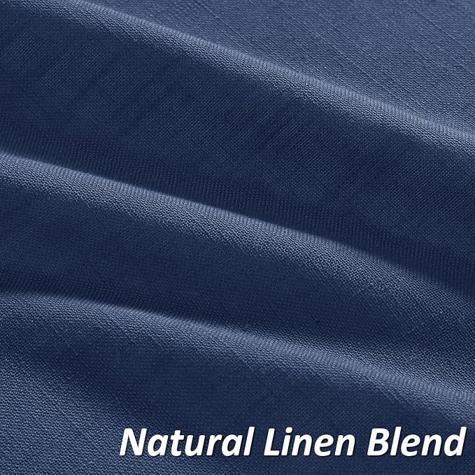 Denim Blue Linen Curtains 96 Inches Long 2 Panel Set Rod Pocket Semi Sheer Dining Room Cozy Bedroom Decor Cotton Look Country Rustic Farmhouse Boho Curtains 52x96
