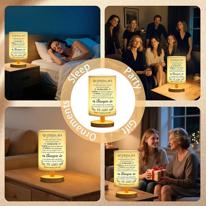 WSYEAR Mom Gifts in Spanish, Regalos para Mujer Table Lamp, Mom Birthday Gifts, Mother Gifts in Spanish from Daughter Son, Regalos De Navidad para Mujer