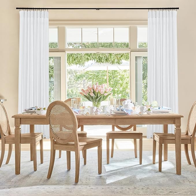 RYB HOME Linen Sheer Curtains 2 Panels for Living Room, Semi Transparent Privacy Drapes with Rod Pocket Farmhouse Style Window Treatments for Bedroom, White, 52" W x 95" L