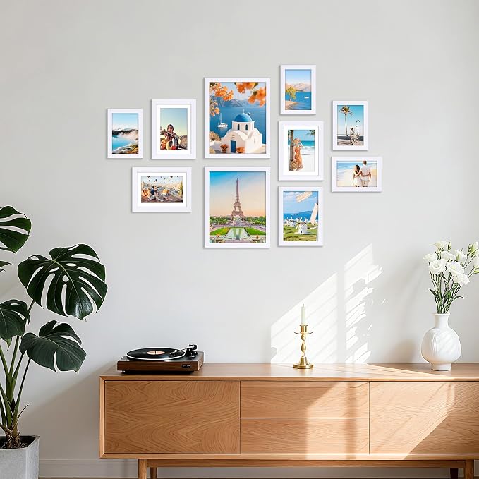 decorUhome 10 Pack Assorted Picture Frame Set for Wall & Tabletop, P0710WT | White, Multi Size Picture Frame Includes Two 8x10 / Four 5x7 / Four 4x6 for Family Gallery Wall