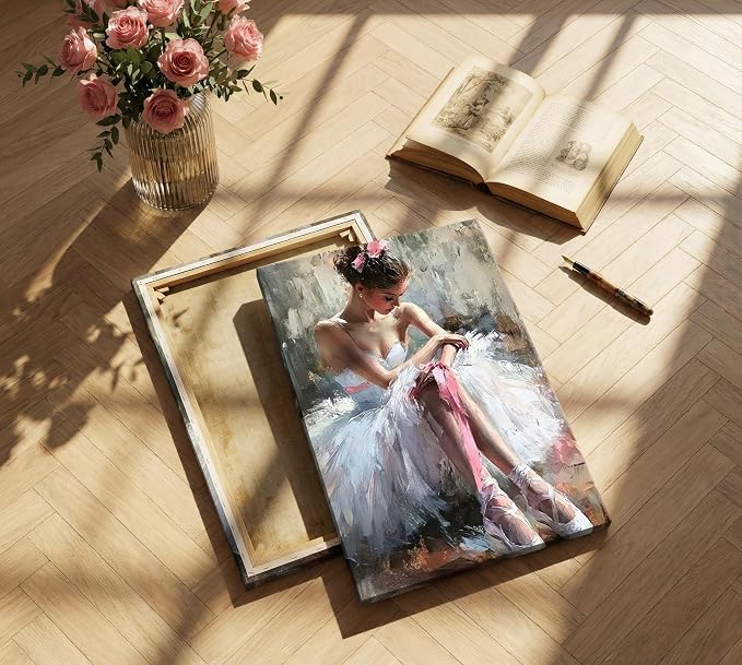 Pink Ballerina Girl Canvas Wall Art Ballet Lover Wall Decor Picture | Modern Ballet Dancer Poster Print for Dance Studio Bedroom Girls Room Preppy Dormitory Painting Artwork Home Decoration