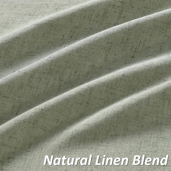Sage Green Linen Curtains 90 Inch Length for Living Room Bedroom 2 Panels Set Rod Pocket Light Filtering Semi Sheer Window Curtains 52 Inch Width Boho Farmhouse Linen Drapes, W52xL90
