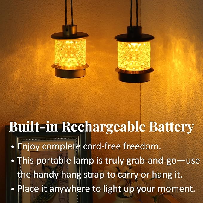 Cordless Small Table Lamp, Metal Glass, Lanyard, Rechargeable, Dimmable
