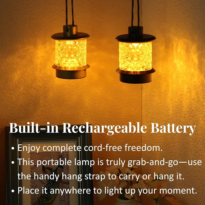 Cordless Small Table Lamp, Metal Glass, Lanyard, Rechargeable, Dimmable