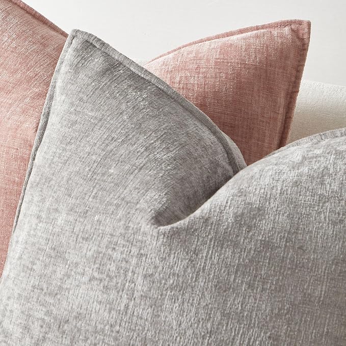 JUSPURBET 22x22 Chenille Decorative Throw Pillow Covers Set of 2,Gray | Cozy Soft Cushion Covers Case with Hidden Zipper for Couch Sofa Bed Home Decor Living Room