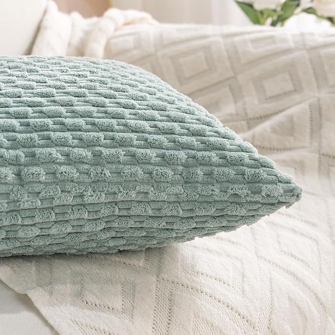 Set of 4 Aqua Decorative Throw Pillow Covers 24x24 Inch Corduroy Pillow Covers for Bed Couch Sofa Living Room Soft Square Cushion Cases