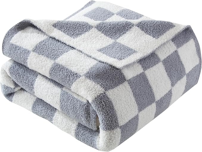 Elegant Comfort Premium Checkered Reversible Throw Blanket - Ultra Soft and Lightweight, Luxury Knitted Breathable Fleece for Couch, Bed, Sofa - Warm Velvet Fluffy Throw, 50 x 70 Inch, Gray