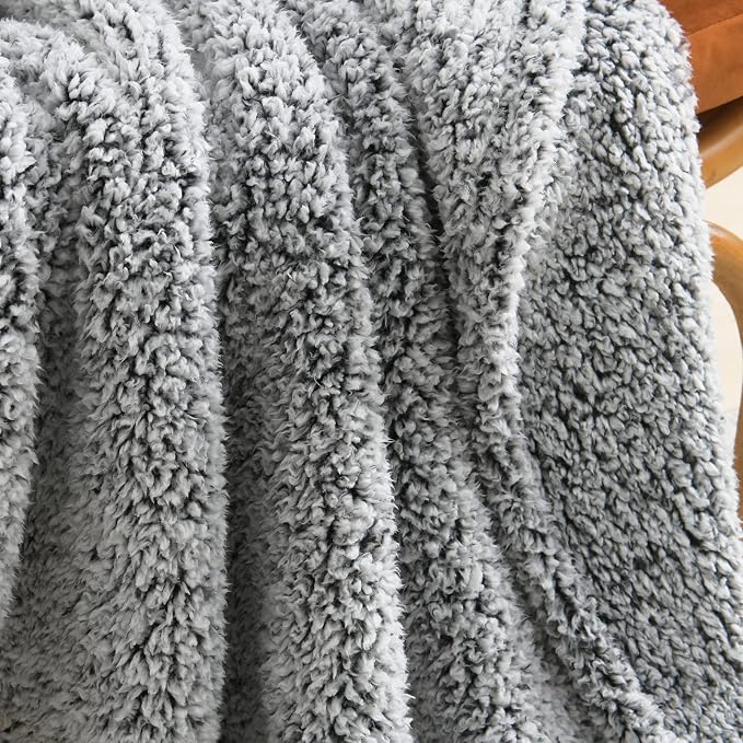 Ultra Soft Fleece Sherpa Blanket Queen Size,Lightweight Cozy Boho Bed Blanket with Decorative Tassel, Pattern Reversible, 2 Tones Ombre Black, 90”x90”