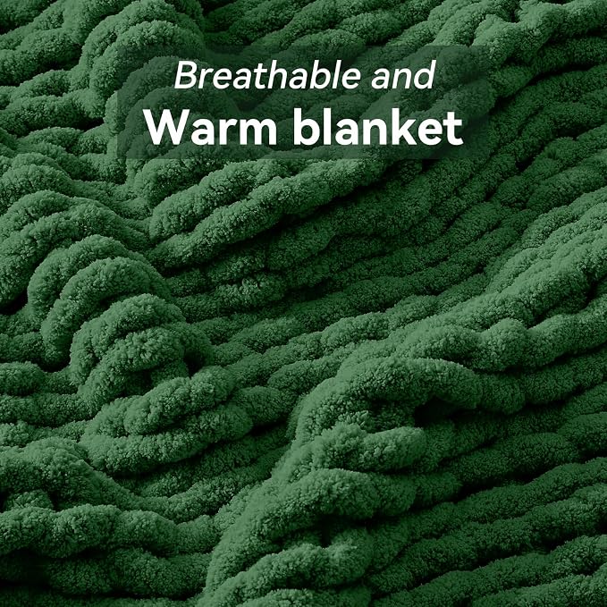 Negwoo Chunky Knit Throw Blanket, Knitted Throw Chenille Yarn, 30"*40" | Soft Thick Cable Knitted Blankets, Handmade Big Thick Blanket, Machine Washable Cute Comfy Blanket for Home Decor,Grass green