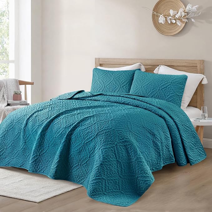 Exclusivo Mezcla Twin Quilt Set, Teal | Lightweight Soft Bedspreads Coverlets, All Season Bedding with 1 Pillow Sham, Modern Style for Dorm Bedroom Guest Room