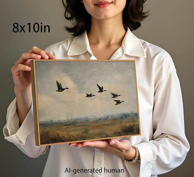 Framed-Vintage Flying Duck Canvas Wall Art-8x10in | Duck Hunting Picture Poster Print,Retro Wild Duck Painting Artwork for Bedroom Living Room Wall Decor