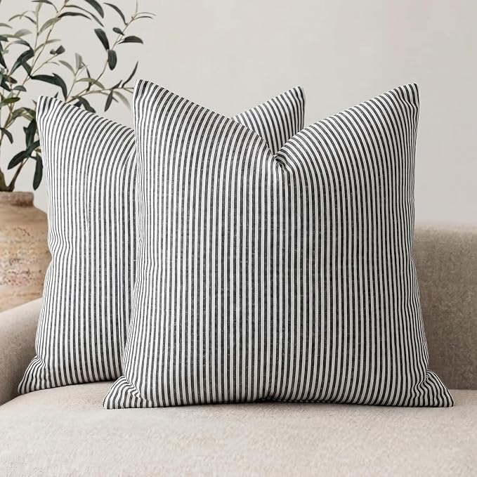 CARRIE HOME Black White Farmhouse Striped Pillow Covers 18x18 Set of 2 Black and White Farmhouse Decor Pillows for Sofa Bedroom and Chair