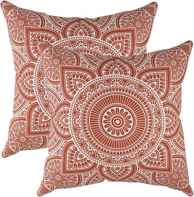 TreeWool Mandala Accent Throw Pillow Covers 18x18 Set of 2 (Rust) | Decorative Throw Pillowcases for Sofa & Couch; 100% Cotton Accent Covers Ideal for Spring & Summer Stylish Home Decor