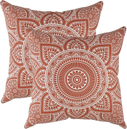 TreeWool Mandala Accent Throw Pillow Covers 18x18 Set of 2 (Rust) | Decorative Throw Pillowcases for Sofa & Couch; 100% Cotton Accent Covers Ideal for Spring & Summer Stylish Home Decor
