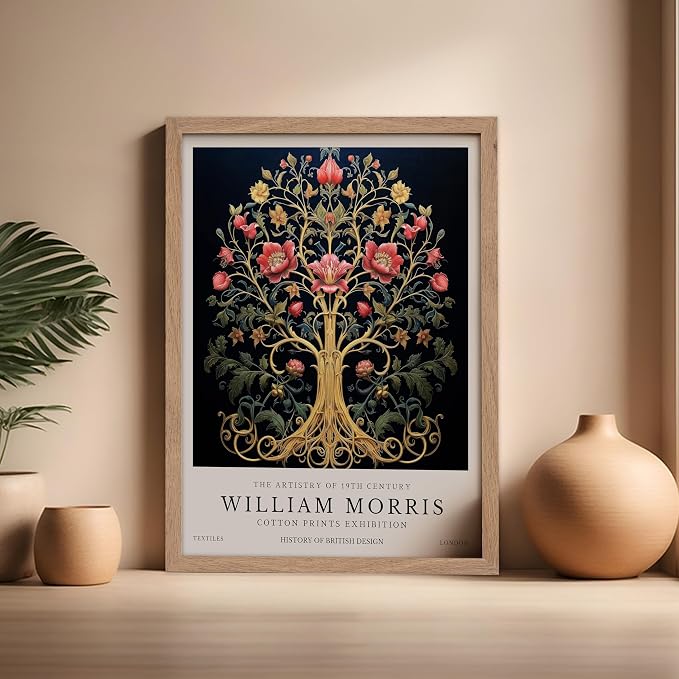 Poster Master William Morris Poster - Tree of Life Print - Flower Art - Botanical Design - Exhibition Display - Floral Painting - Aesthetic Artwork - Great Office or Bedroom Decor - 16x20 Beige Framed