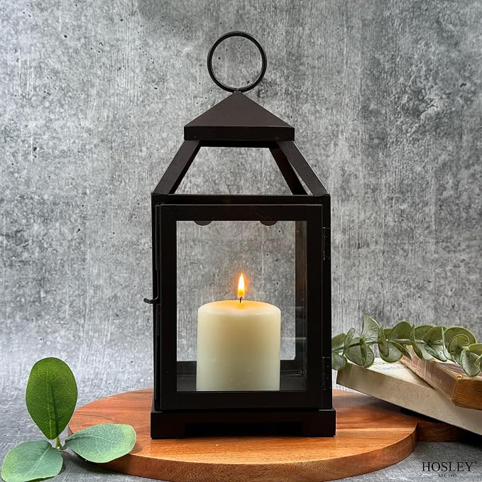 Hosley 12 Inch High Clear Glass and Iron Classic Style Lantern Ideal Gift for Festivities Parties Weddings Aromatherapy and Spa Settings O3