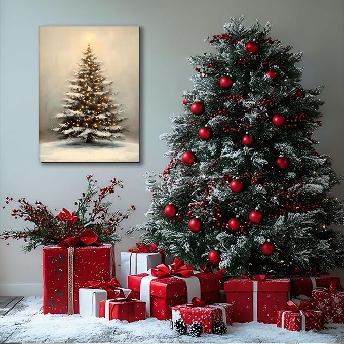 Popular Christmas Wall Art – Vintage Christmas Canvas Prints – Framed Christmas Decor for Indoor Holiday Decorations