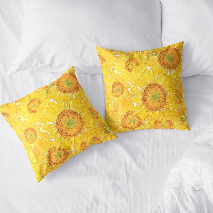 Sunflower Pillow Covers Floral Throw Pillow Covers 24x24 Yellow Pillow Case Flowers Double Sided Printing Cushion Case for Living Room Couch Sofa Set of 2